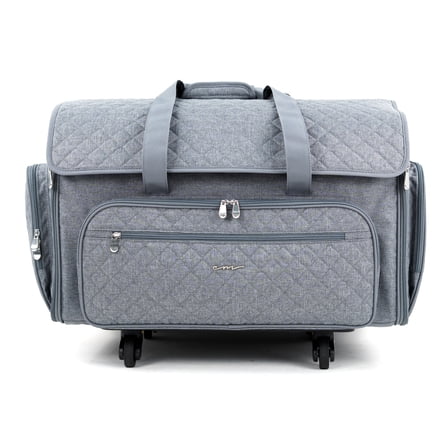 Everything Mary XXL Rolling Sewing Machine Case – Grey Quilted Craft Tote with 360° Wheels – Large Storage Organizer for Sewing & Quilting Supplies