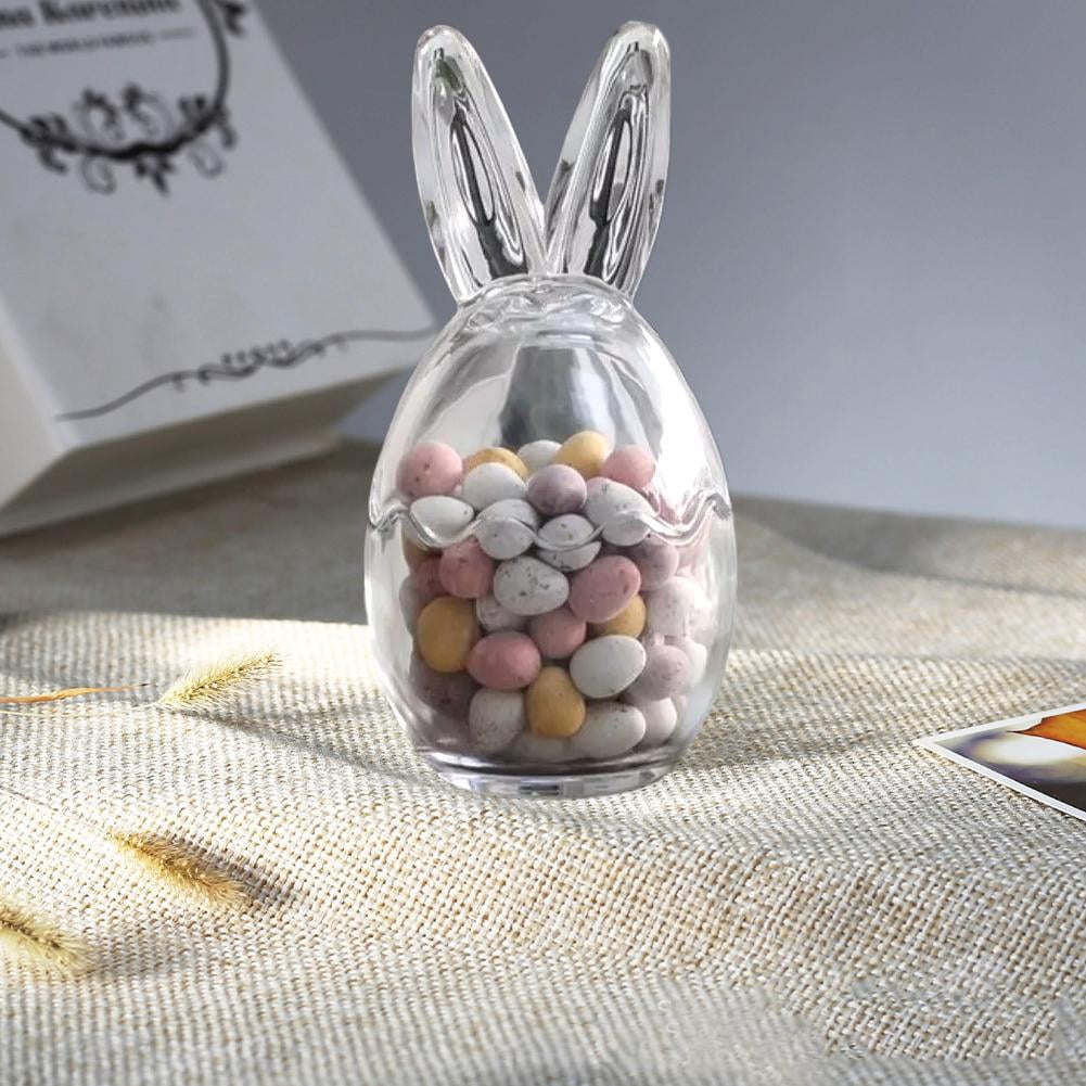 Mini Glass Bunny Ears Egg Jar, Easter Glass Storage Jars with Lids, Glass Egg Cup Clear Container Easter Decorations, Easter Glass Storage for Chocolate Candy Sweets Gift Mini Eggs Table Decoration