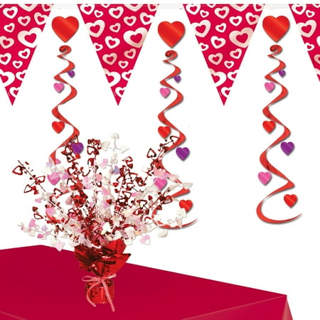 Valentine's Day Heart Design Decorative 6Pc Decoration Pack, Red Pink White