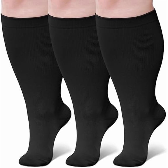 UZMOG 3 Pack Plus Size Compression Socks for Women & Men, Extra Wide Compression Socks Calf Knee High Stockings