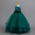 thumbnail image 3 of Girls Pageant Princess Sleeve Flower Ball Gown Dress, Kids Wedding Bridesmaid Pageant Party Formal Long Gown Princess Tulle Floral Embroidery Girl Birthday Party Dresses - 2-10T, 3 of 8