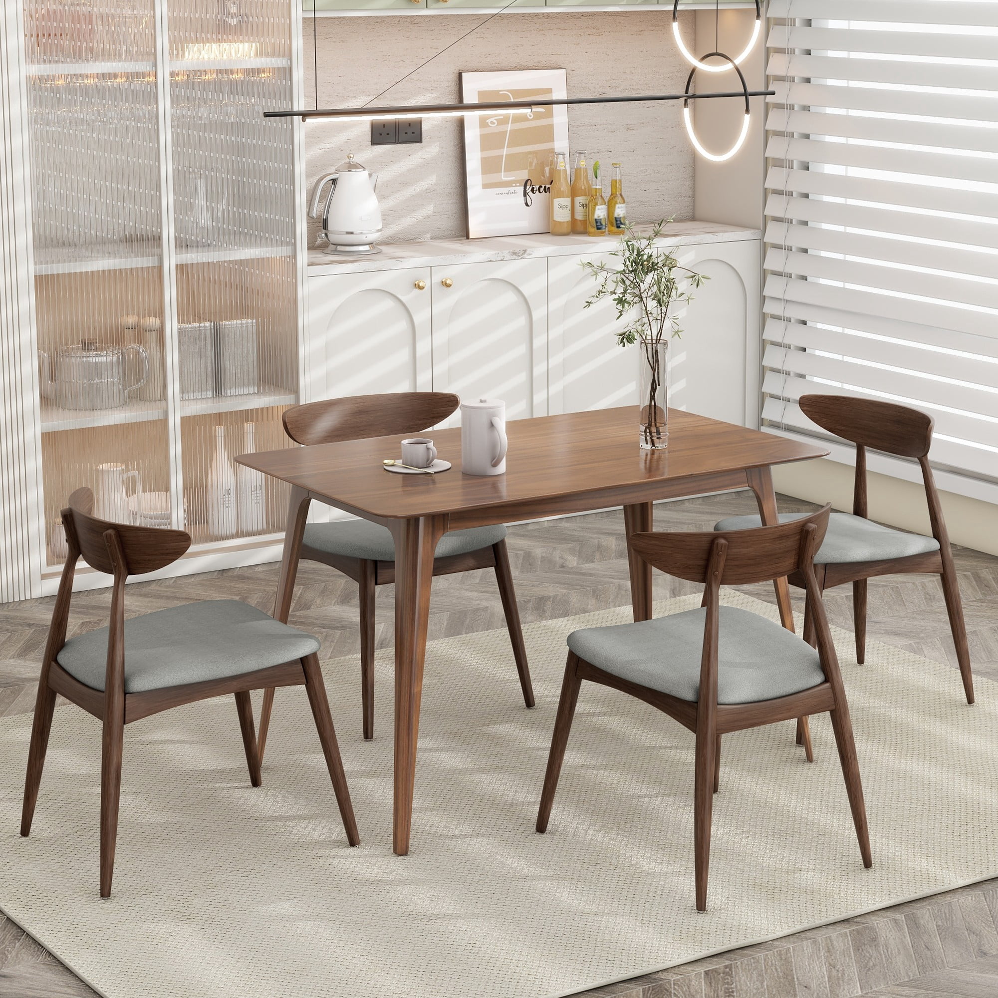 Aukfa Dining Chairs Set of 2, Mid Century Wood Side Chairs with Curved Backrest and Upholstered Seat, Dining Room Chairs for Kitchen, Living Room, Walnut