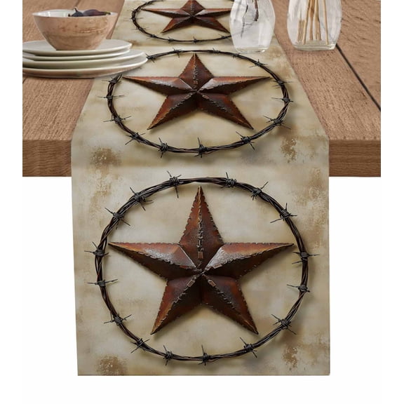 Hokiten Table Runners 48 Inches Long Dress Scarves, Country Star Retro Farmhouse Kitchen/Dining Table Runner, Short Coffee Tablerunners, Farmhouse Western Aesthetic Art 13x48 Inch