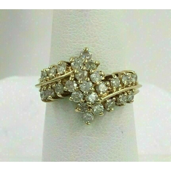 Womens Cluster Ring 2CT Round Cut Lab Created VVS1/D Diamond 14K Yellow Gold Plated 925 Silver