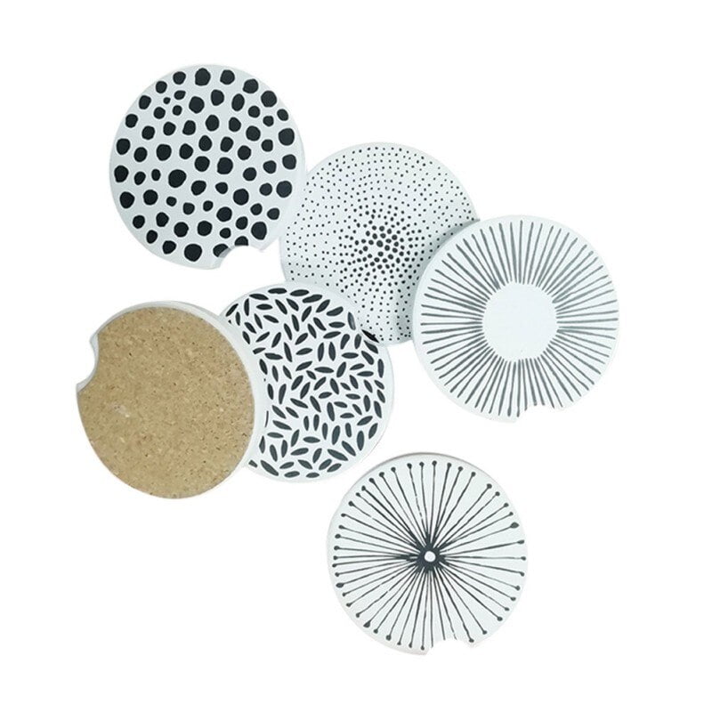 Details about  / 8 Pieces Drink Coasters Black And White Ceramic Stone Absorbent Cupholder Lines