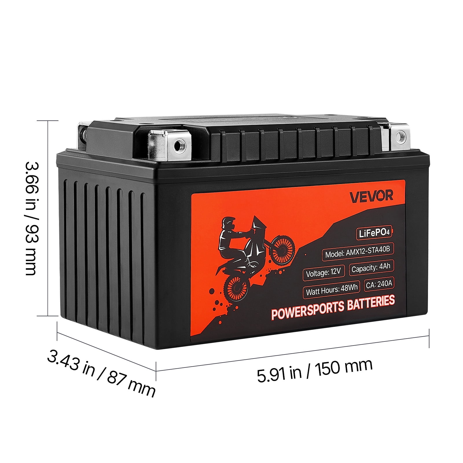 VEVOR Motorcycle Battery, 12 Volt 4Ah, LiFePO4 Lithium Pre-Charged Powersports Battery, Maintenance Free & High Performance, Compatible with ATV, Motorcycle, Jet Skis, Scooter, UTV, and More