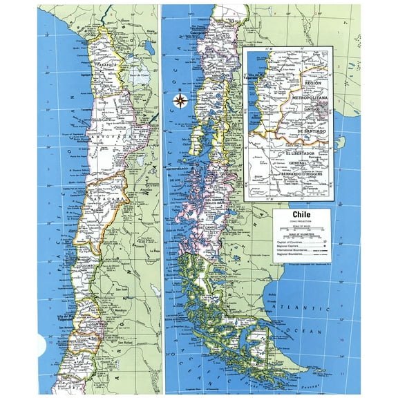 Palmetto Posters 20x24 Laminated Poster: Large political and administrative map of chile with all cities