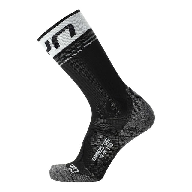 UYN Calcetines de running para hombre - One Mid Socks, Crew Socks, Polyamide, Logo Negro/Blanco 39-41