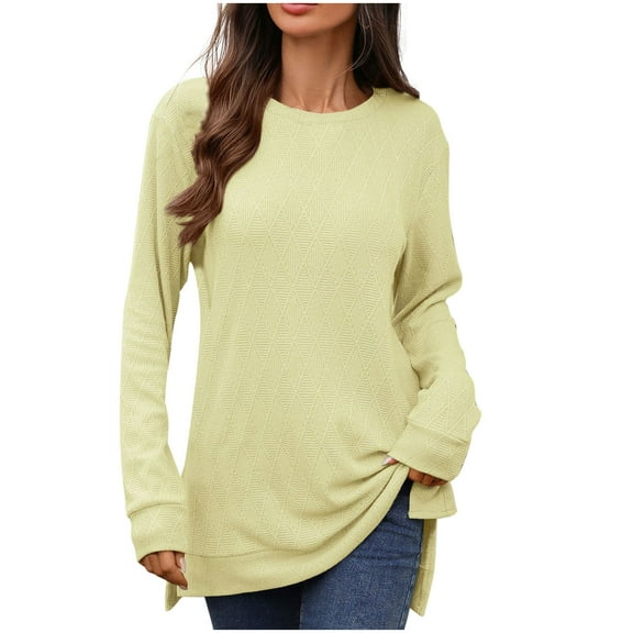 aidice Fall Casual Tops for Women Cotton Knitted Long Sleeve Crewneck Tunic Tops to Wear with Leggings