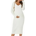 thumbnail image 1 of WANTROY Robe de Maternité à Manches Longues, Col en V, Tricot Extensible, Robe Chandail, Vêtements de Grossesse pour Séance Photo et Shower de Bébé, 1 of 6