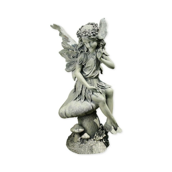 Napco Seated Angel on Mushroom Garden Statue, 16-1/2-Inch Tall by 8-1/2-Inch Diameter