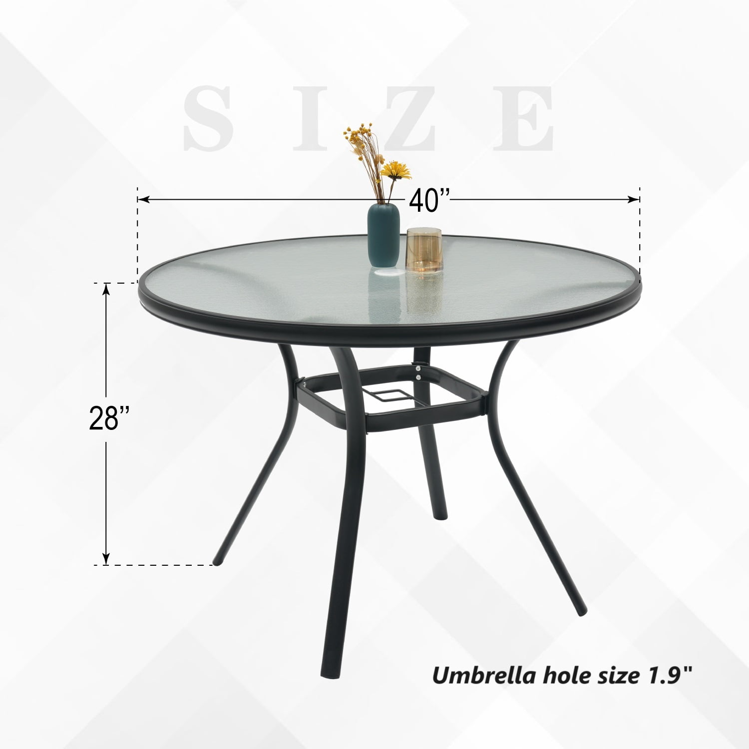 5-Peices Outdoor Patio Dining Set Stacking Chairs and Round Glass Table Furniture Set for 4 Person