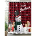 thumbnail image 2 of Red Black Plaid Christmas Shower Curtain Set, Waterproof Shower Curtains for Bathroom, Xmas Snowman Snowflake Candle Washable Fabric Cloth Bath Curtain for Bathtub Decoration with Hooks 60x72 Inches, 2 of 6