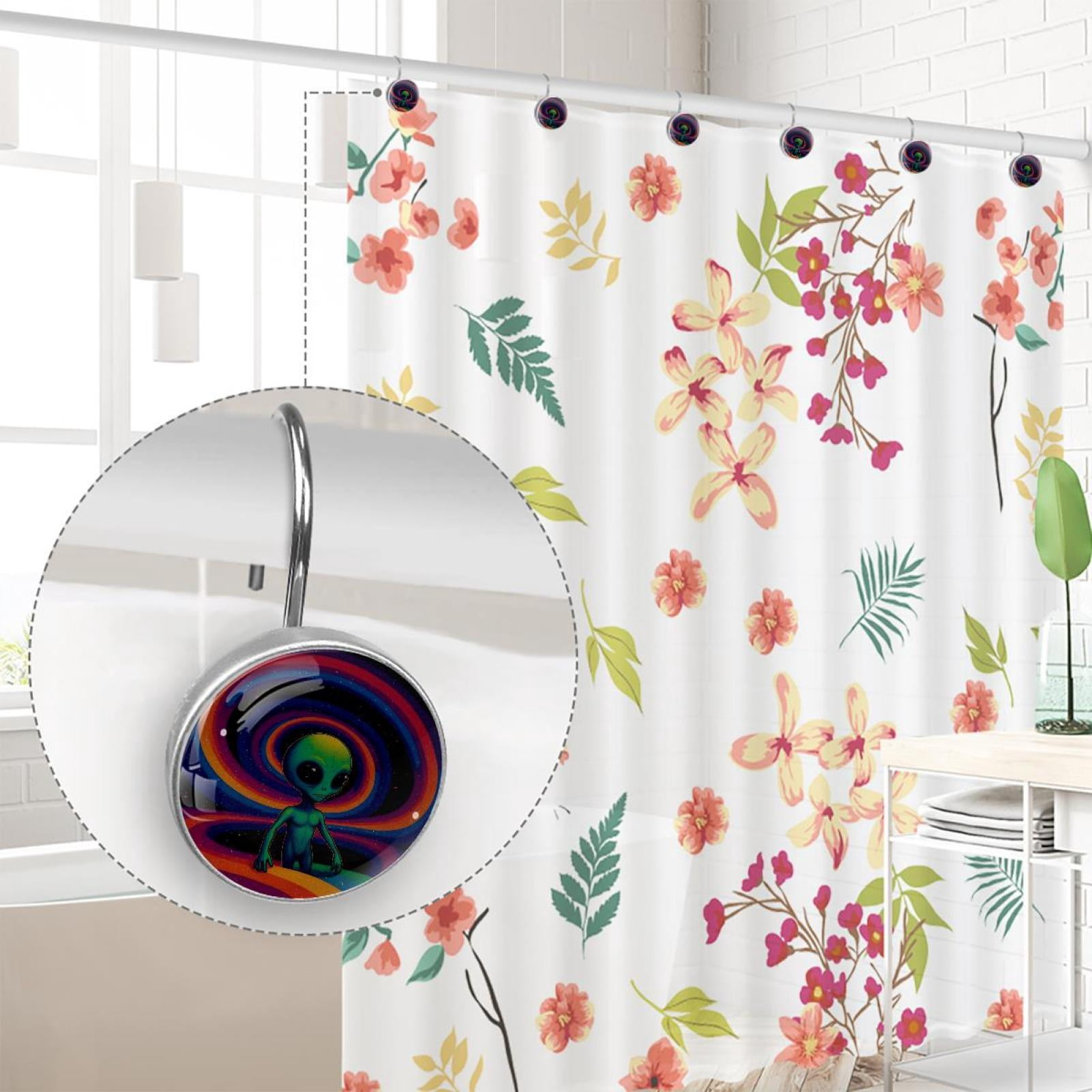 HemaKayy 12 Pcs Shower Curtain Hooks Bathroom Decorative Accessories Lost in Contemplation Green Alien