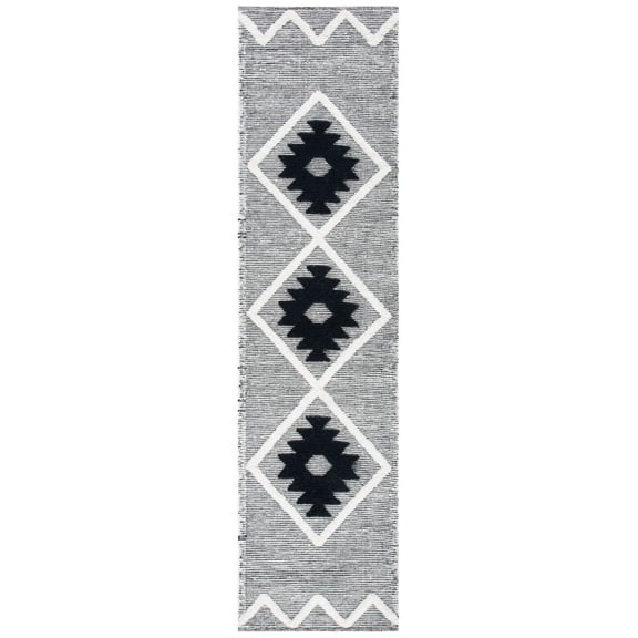 SAFAVIEH Vermont Yolonda Geometric Runner Rug, Black/Ivory, 2'3" x 9'