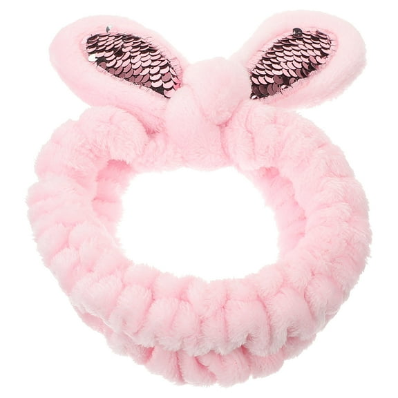 NIAIZEK Bunny Ear Shape Headband Skin Care Hair Band Pink Plush 1Set Women