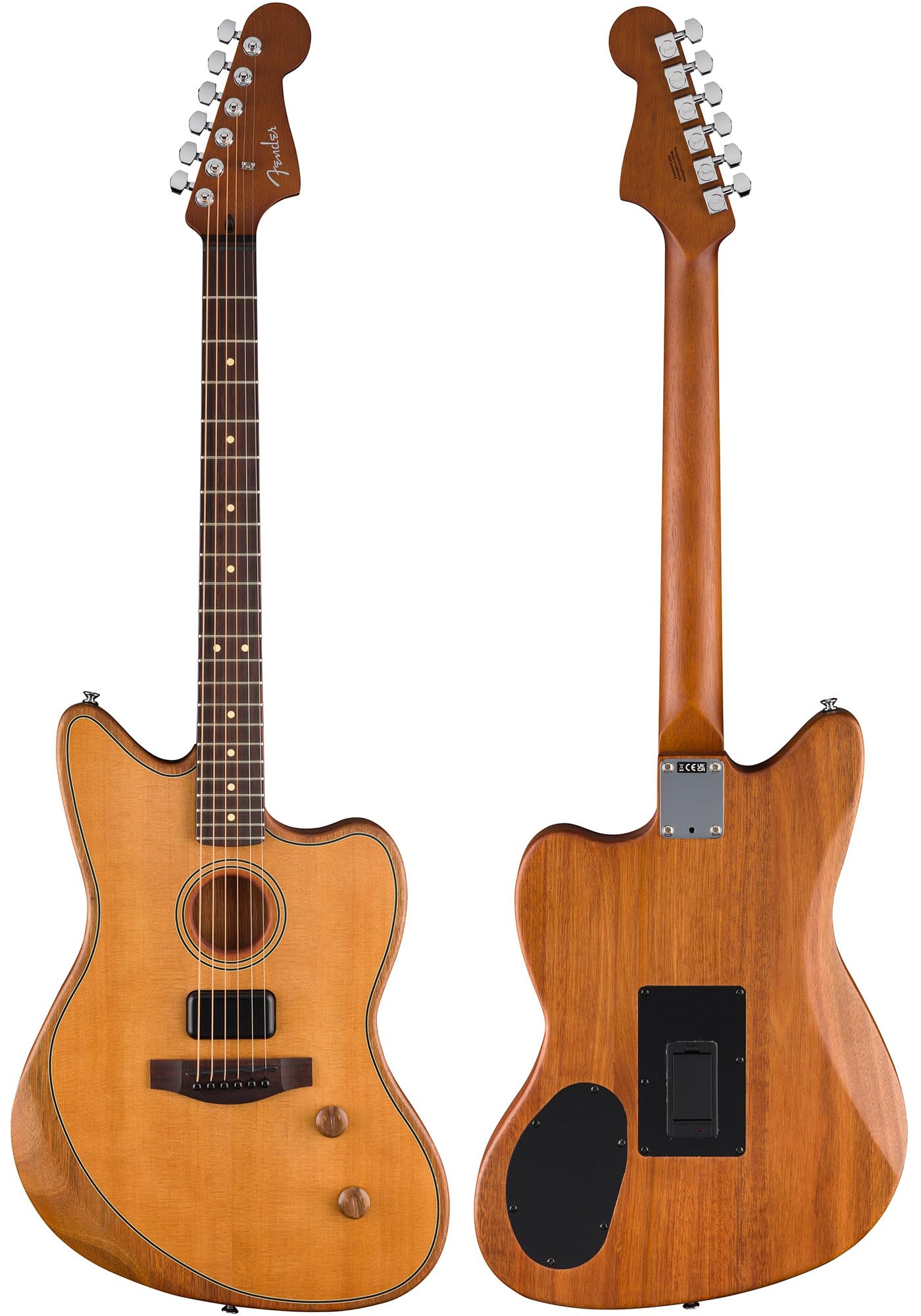 Fender Acoustasonic Standard Jazzmaster - Aged Natural Bundle with Strap, Guitar Cleaning Kit, and Austin Bazaar Instructional Video