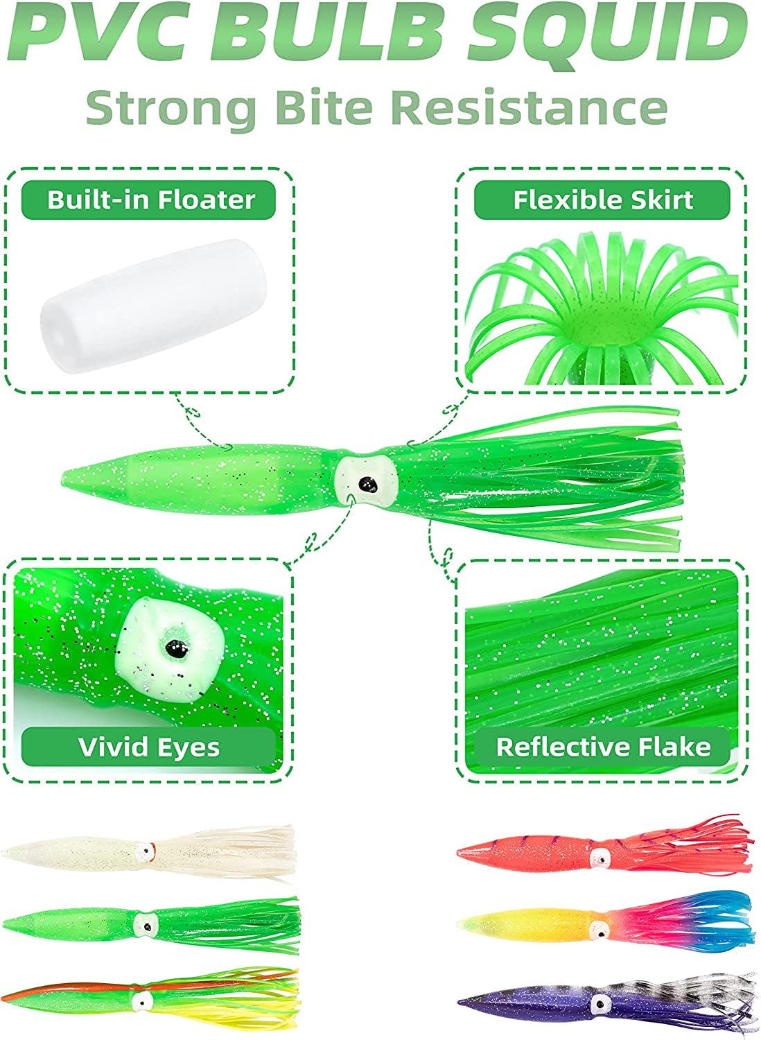 BLUEWING Daisy Chain Big Game Daisy Bird Bulb Squid Trolling Bird Tuna Lures Fishing Teasers for Marlin Sailfish Fishing Green