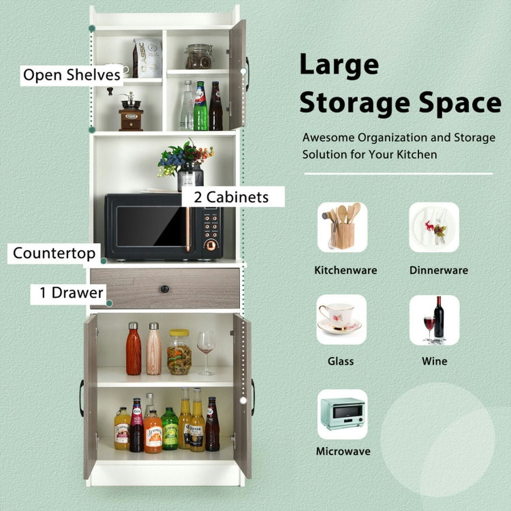 Finihen Kitchen Storage Cabinet, Buffet Sideboard, 3-Door 71 Inch Kitchen Buffet Pantry Storage Cabinet with Hutch and Adjustable Shelf, for Dining Room, Kitchen, Living Room, White Finihen Kitchen Storage Cabinet, Buffet Sideboard, 3-Door 71 Inch Kitchen Buffet Pantry Storage Cabinet with Hutch and Adjustable Shelf, for Dining Room, Kitchen, Living Room, White