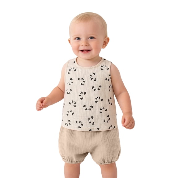 Infant Girls Two Piece Outfits Printed Sleeveless Vest Top with Shorts Kids Clothes Size 9-12 Months