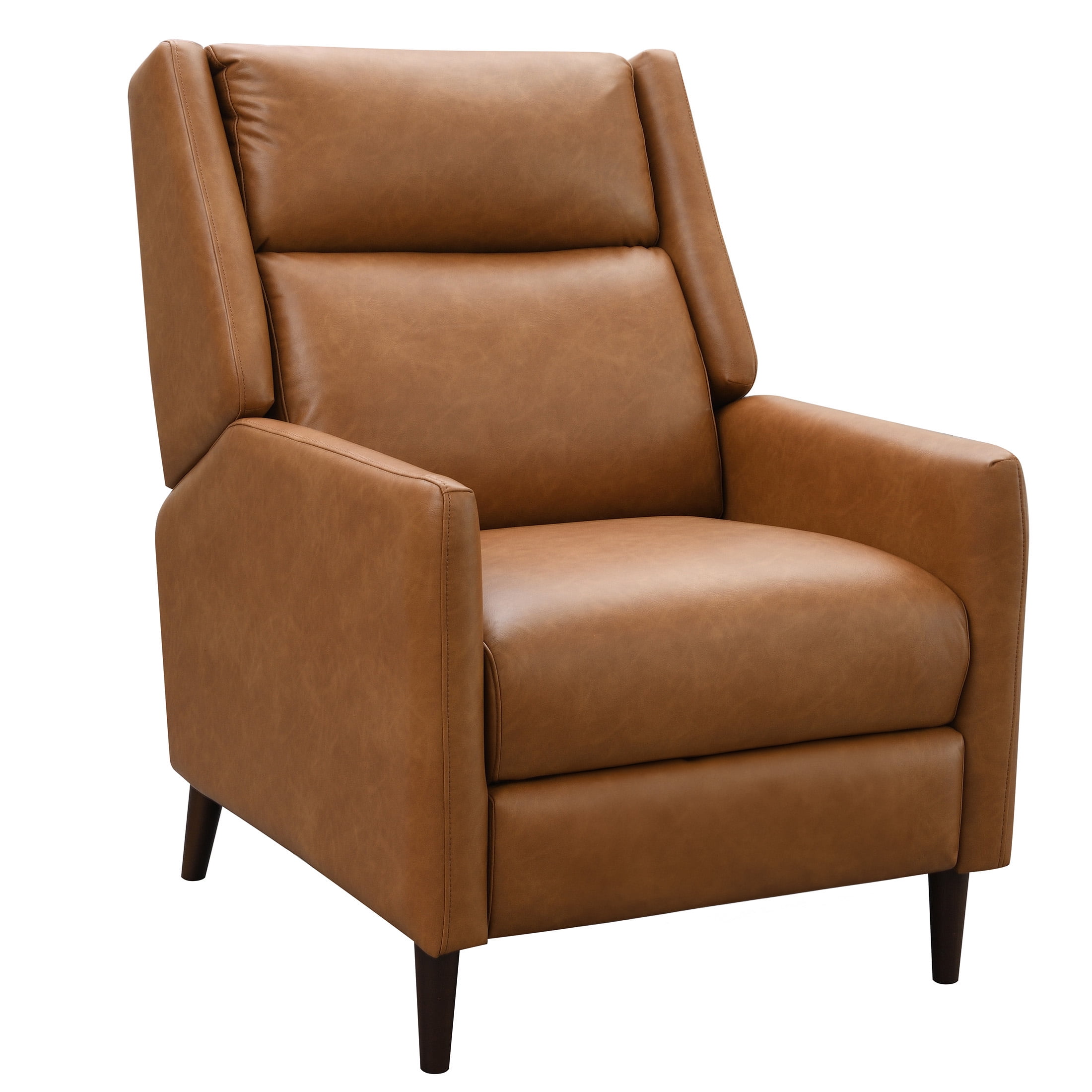 Aukfa Mid-Century Modern Pushback Recliner Chair, Faux Leather Upholstered, Brown, High Back