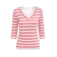 thumbnail image 4 of ShomPort Women's Tee Shirts Striped Casual Layer Tops 3/4 Sleeve Fitted Dressy V Neck Going Out Tops Summer Fall, 4 of 6