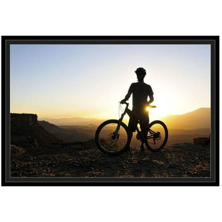 A Silhouette Of A Mountain Biker At Sunset On Gooseberry Mesa In Southern Utah. by Eazl Black Framed Premium Gallery