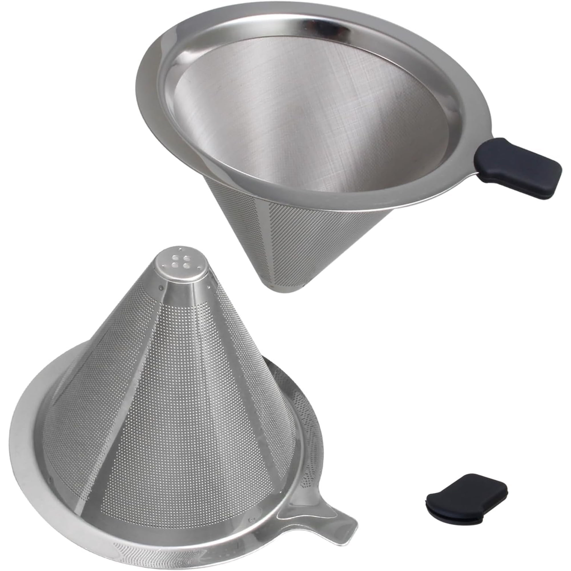 Double Mesh Pour Over Coffee Filter Set-300+600 Mesh Stainless Steel Coffee Filter with Detachable Handle,Easy Clean,2-in-1 for Drip/Cold Brew/Espresso,Fits V60/Chemex Brewers
