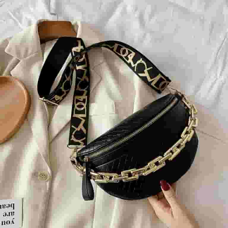 Thick Chain Women's Fanny Pack Plaid leather Waist Bag Thick Chain Women's Fanny Pack Plaid leather Waist Bag