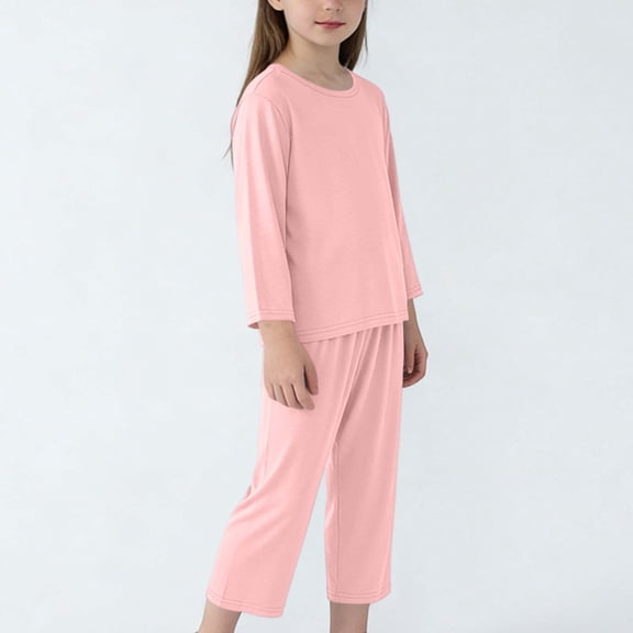 Hurxie Girls Clothes 2 Piece Fall Outfits Slim Long Sleeve Shirt and Leggings Set Kids Thermal Underwear sets Pink,5-6 Years