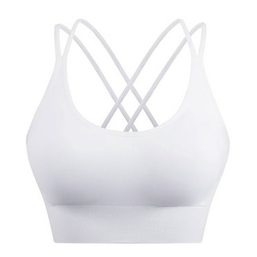 Women's Shockproof Workout Top, Quick-Dry White Sports Bra, XL Cross-Back Yoga Sport Bra Daboolka