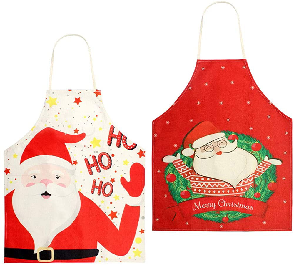 Christmas Apron Cartoon Kitchen Aprons Santa Snowman Elk Adult Pinafore for Xmas Party Chef Cooking Restaurant Baking BBQ Home Decoration Combination