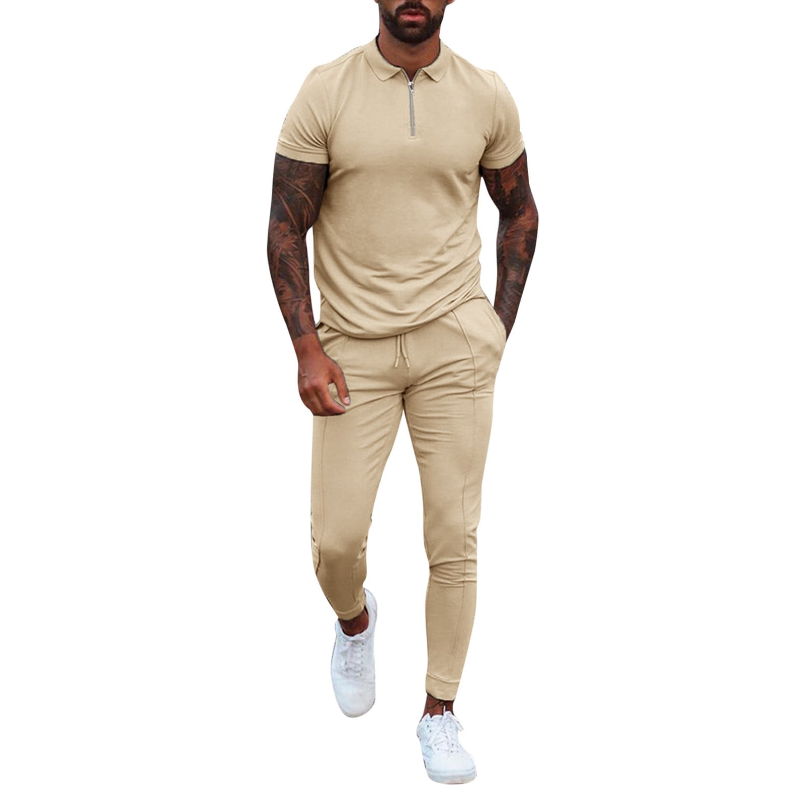 BSDHBS Outfits for Men Male Summer Top Shirt and Shorts Set 2 Piece Outfits  Fashion Casual Short Sleeve Tracksuit Set for Men Brown Size XXL 