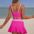 thumbnail image 5 of GEWSEY High Waisted Sporty Bikini Sets for Women Ruched Lace Up Bikini Tops & Swim Skirts 2 Piece Bathing Suits Swimsuit (Hot Pink, M), 5 of 7