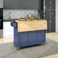 thumbnail image 2 of Royard Oaktree Kitchen Island Cart with Solid Wood Top and Drop Leaf Breakfast Bar, Rolling Mobile Kitchen Island on Wheels with Storage Cabinet and Drawers, Towel Rack & Spice Rack (Dark Blue), 2 of 8