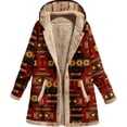 thumbnail image 2 of Chaquetas de mujer Erogenous Western Printing Fleece Velvet Coat Pocket Crop Workout Manga larga Solapa suelta gruesa con capucha Casual Tops Outerwears, 2 of 4