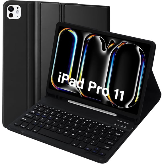 Case with Keyboard for iPad Pro 11 Inch M5/M4 (2025/2024) - Magnetic Detachable Keyboard with Pencil Holder, Ultra-Slim Protective Cover - Black