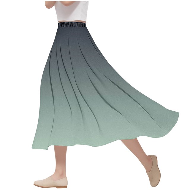 ameIAEA Women's Elastic Waist Casual Midi Skirt Color Block Flowy Ruffle A-Line Fall Skirts 2024
