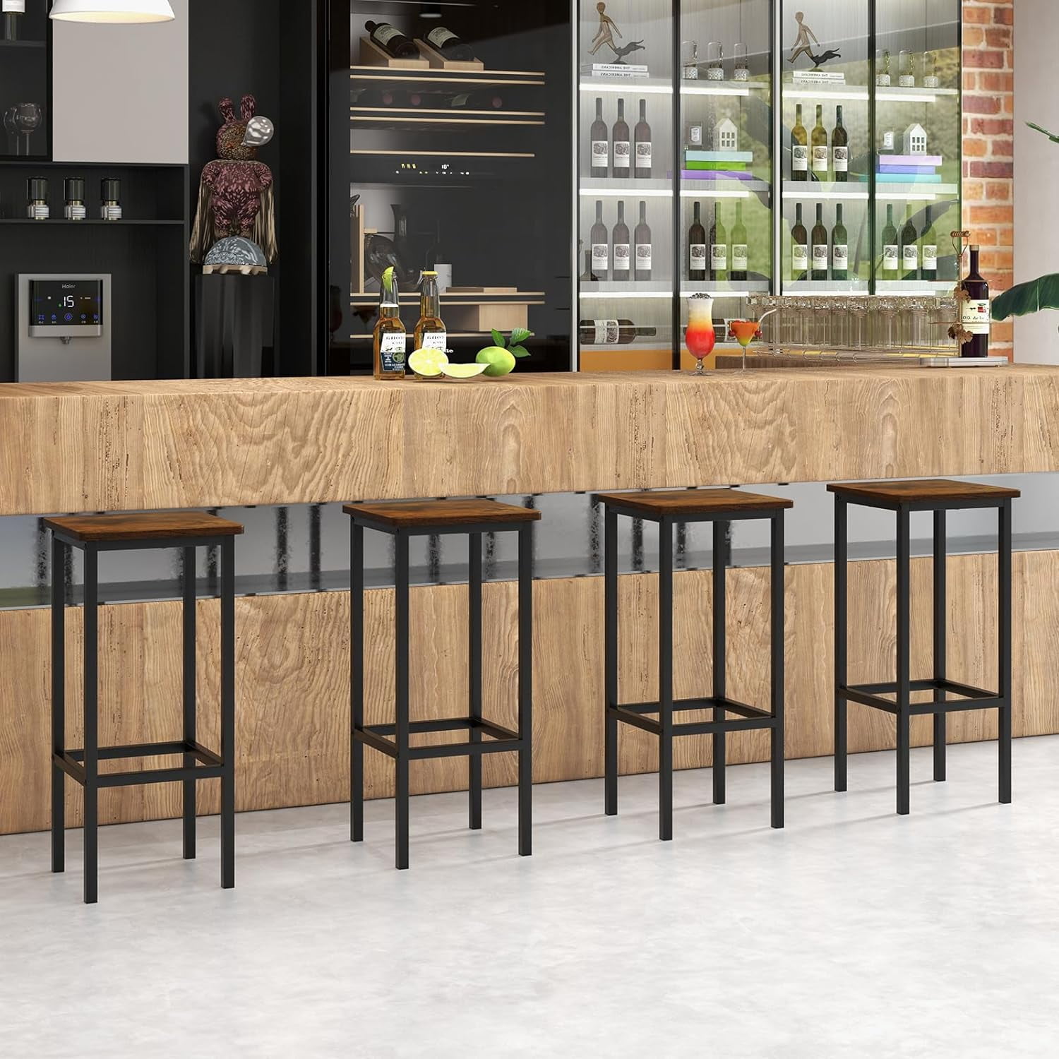 Set of 4 26'' Modern Metal Bar Stools Counter Height Stools w/ Footrest Backless Brown