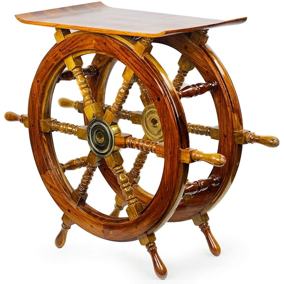 Nagina International, Handmade Indian Sheesham Pirate Ship Wheel End Table or Nautical Side Table Perfect Display Unit