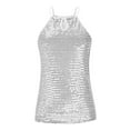 thumbnail image 4 of ZHOUCHANKIDS Sequin Halter Tops for Women Sleeveless Sparkly Shiny Tank Tops Ruched Flowy Sparkly Club Outfits Party Shirt White XL, 4 of 7