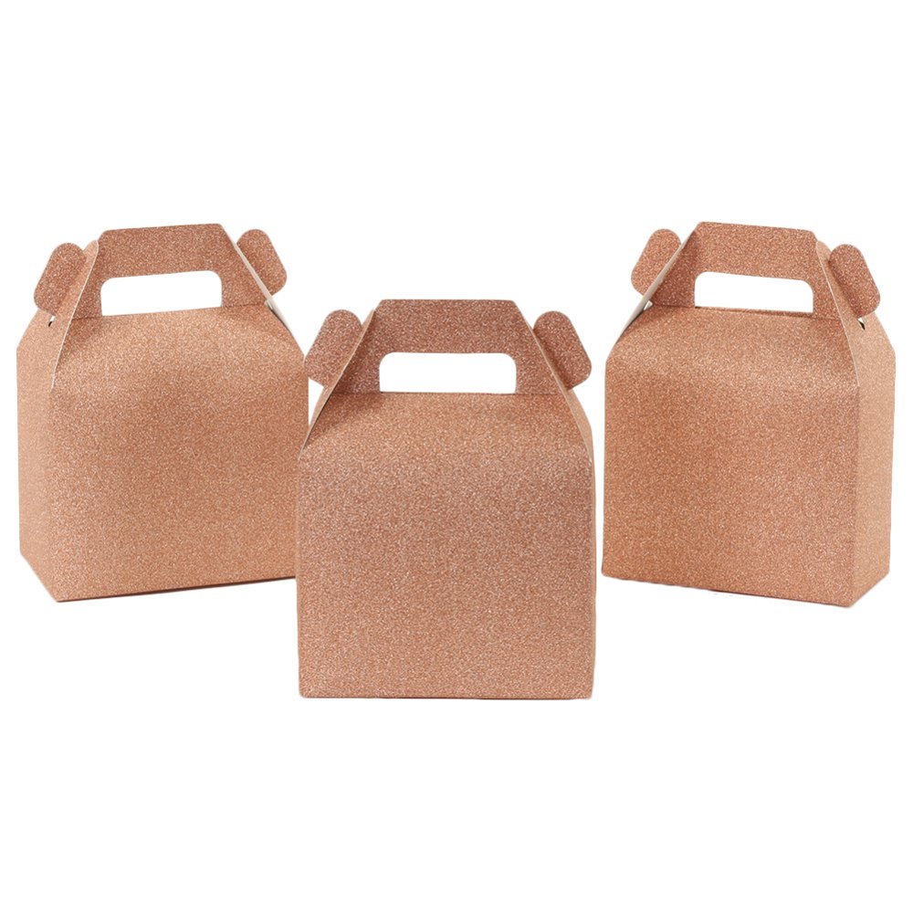 Koyal Wholesale Real Glitter Gable Gift Favor Box Rose Gold, Favor Box