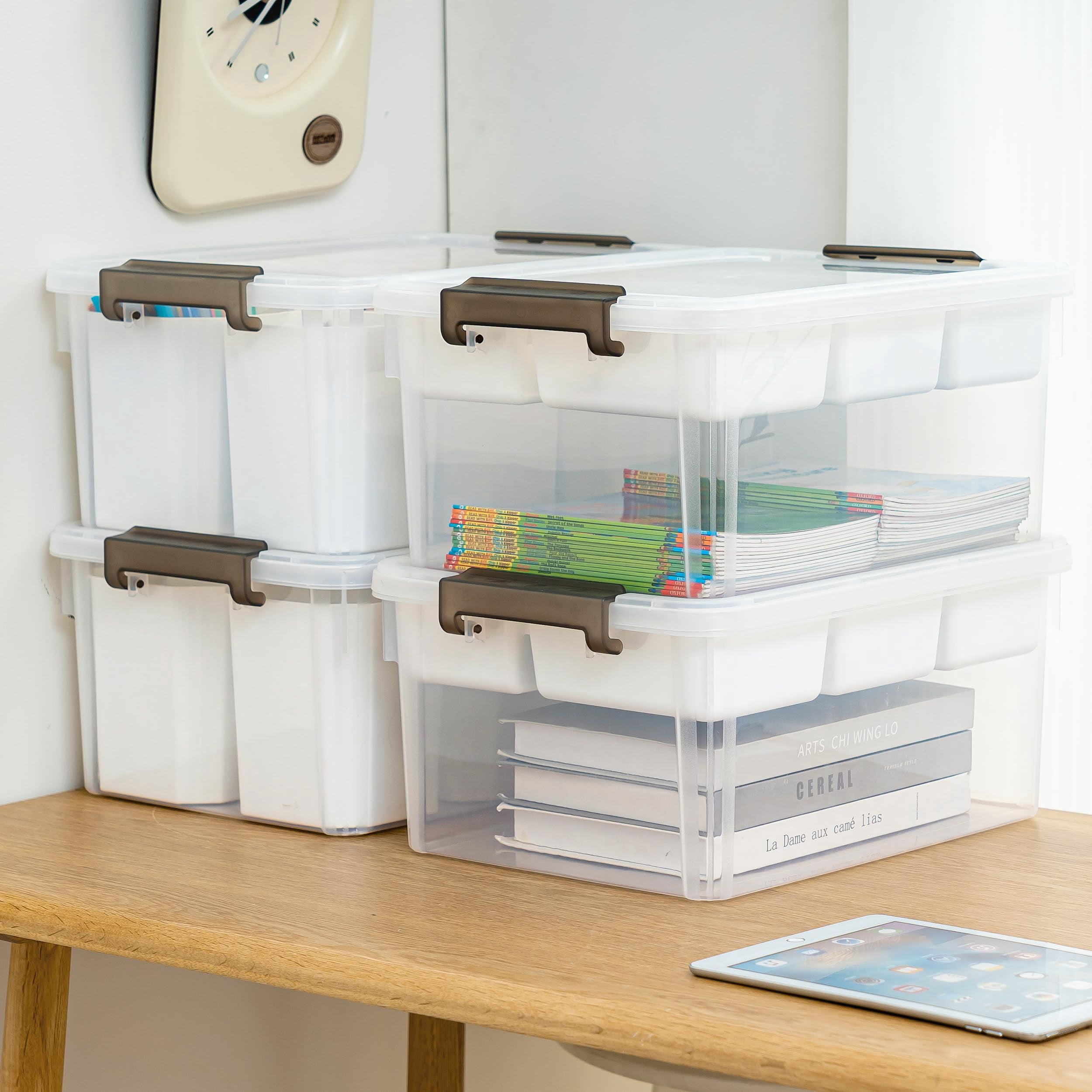 17 Qt Plastic Storage Box With Removable Tray And 6 Detachable Tall Inserts Craft Organizers Clear Container For Organizing Crayon  Sewing Playdoh 4 Packs