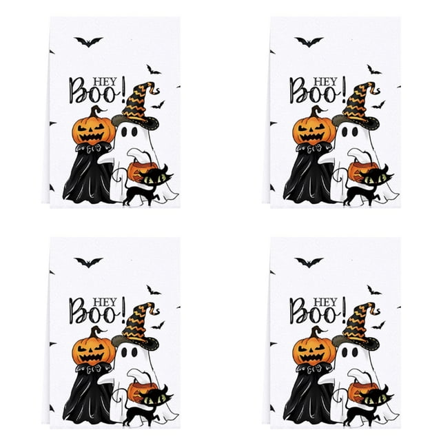 Kitchen Towel Set - Absorbent Microfiber Towels for Home Use Ideal for Drying Dishes and Bat Pumpkin Design Kitchen 2PCS,4-Pack