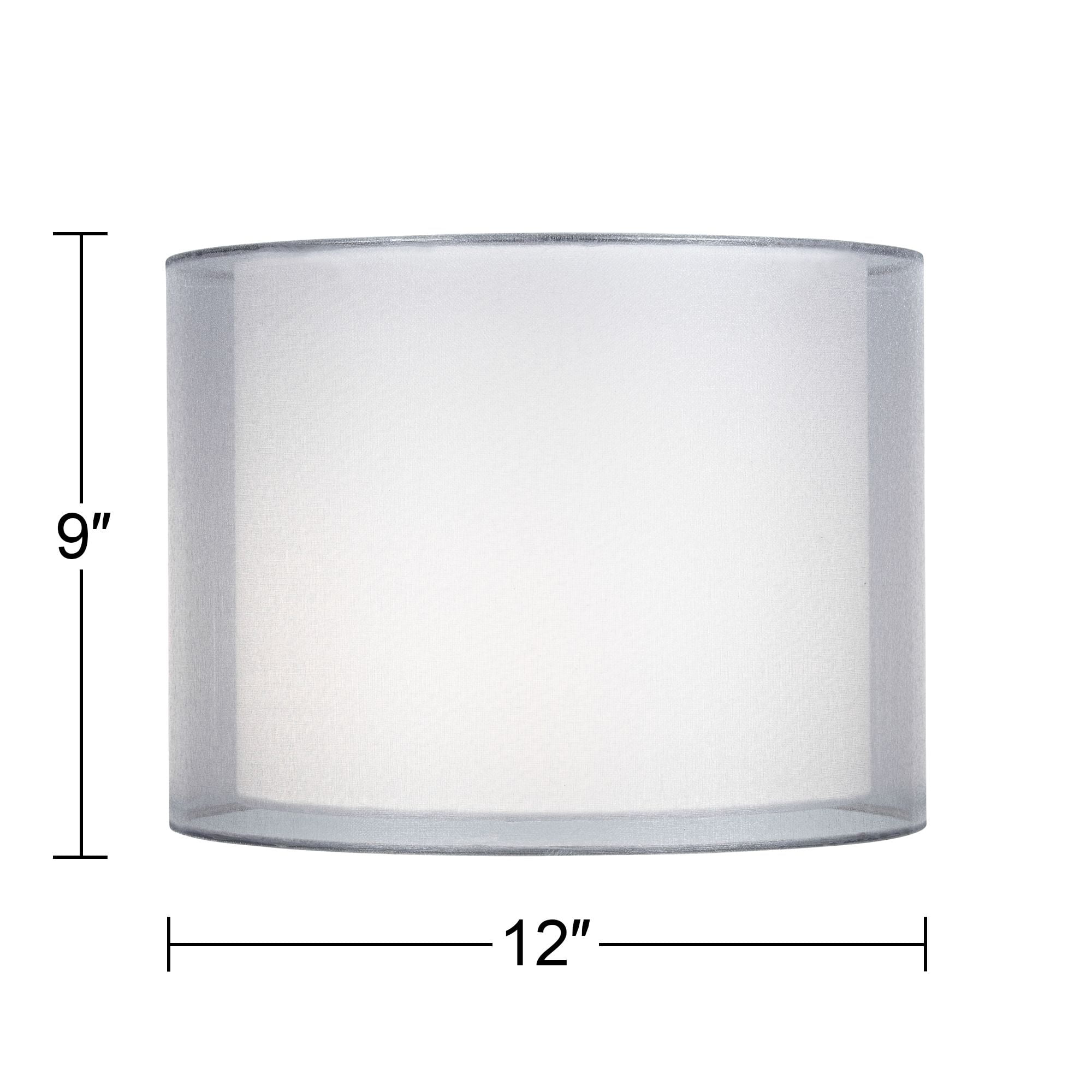 Springcrest Silver and White Double Sheer Small Drum Lamp Shade 12" Top x 12" Bottom x 9" High (Spider) Replacement with Harp and Finial