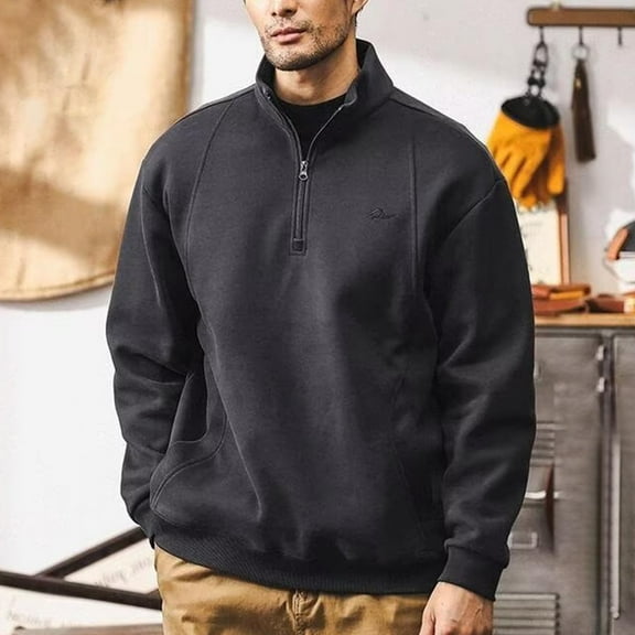 BXINGOHAI Men's Quarter Zip Pullover Heavy Sweatshirts Warm Fleece Sweatshirt Shirt with Pockets Dark Gray 5XL