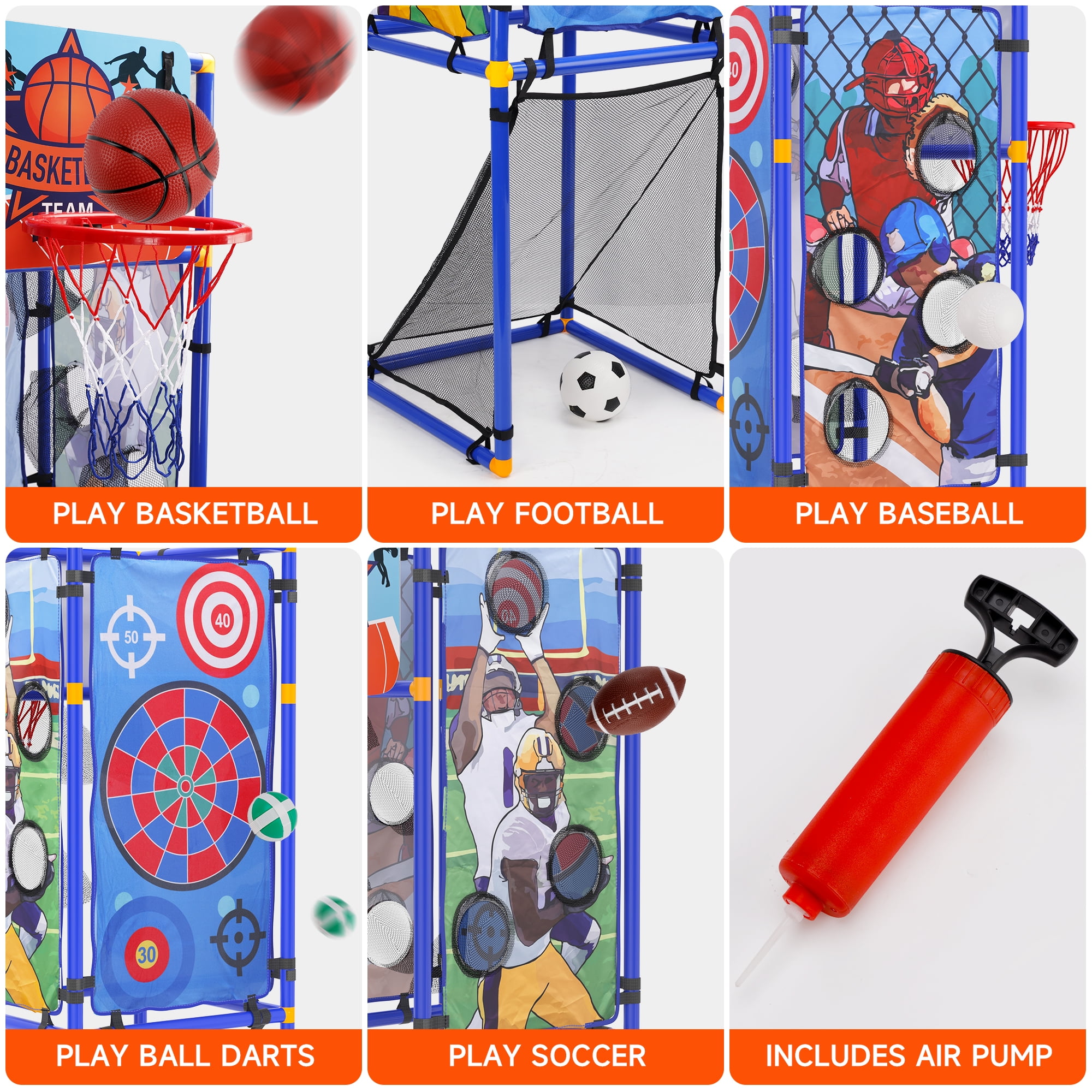 Bruce&Shark 5-in-1 Multi-Sport Toss Game Set, Play Football, Baseball, Basketball, Soccer, and Darts - Lightweight and Portable