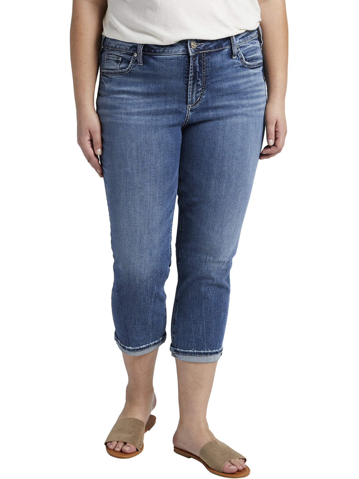 Womens Plus Size Elyse Curvy Fit Mid Rise Capri Jeans Silver Jeans Co 
