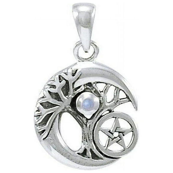 Tree of Life Crescent Moon Pentacle 925 Sterling Silver Pendant Wiccan Jewelry