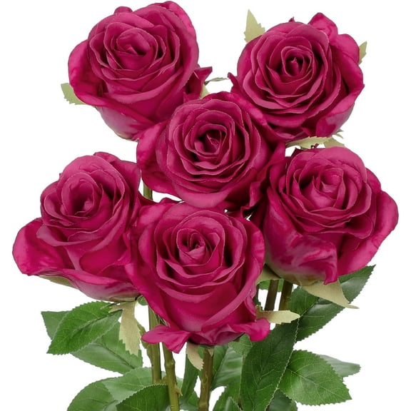 Artificial Flowers– 6PCS 18.9" Faux Rose Silk Flowers with Long Stems Realistic Fake Rose Bouquet for DIY Wedding Arrangements Table Vase Centerpieces Home Event Decor